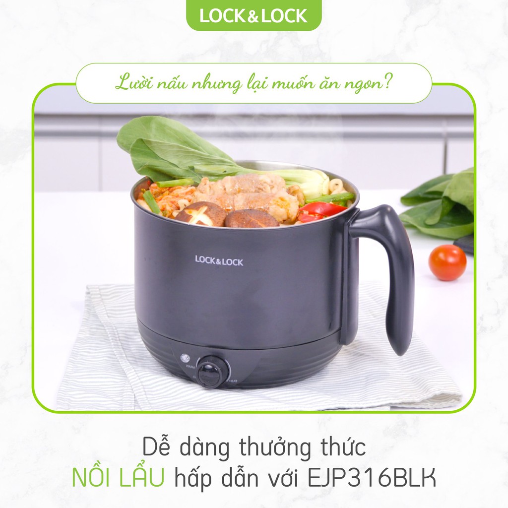 Nồi điện đa năng Lock&amp;Lock EJP316BLK dung tích 1.2L - Công suất: 600W - Hàng chính hãng