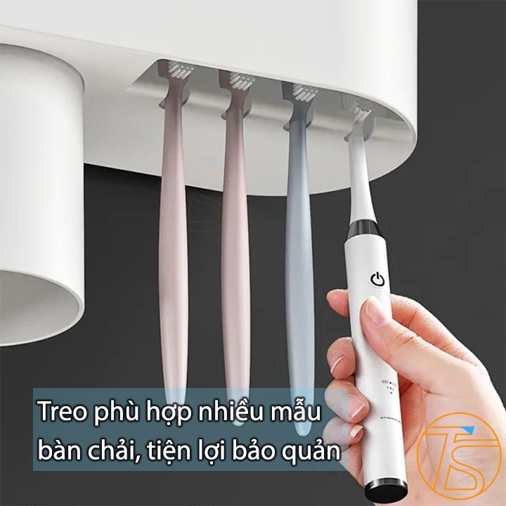 Kệ Nhà Tắm Nhả Kem Thông Minh Đựng Bàn Chải Đánh Răng, Dao Cạo Râu Loại Dán Tường Mẫu 4, 5 Cốc Kèm Theo Keo Dán