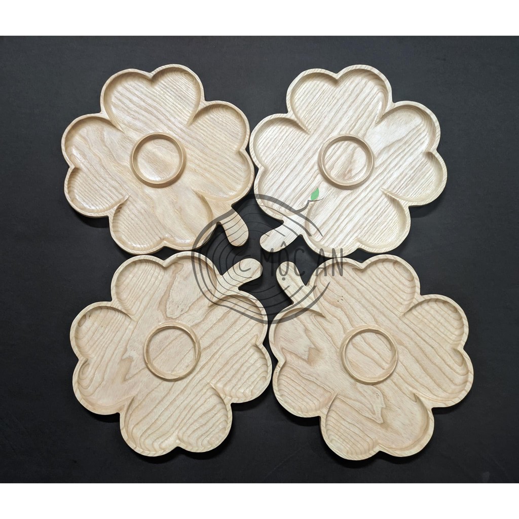 Khay gỗ decor chụp ảnh, khay đựng đồ bằng gỗ tần bì chống nước hình cỏ bốn lá MỘC AN