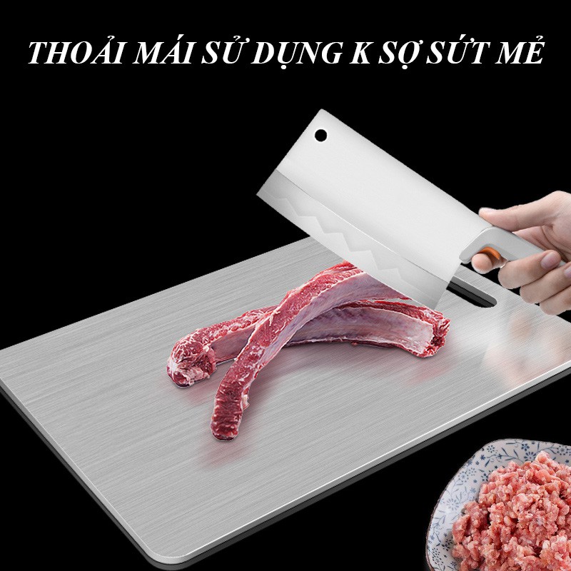 Thớt Inox 304 Kháng Khuẩn Cường Lực- Vệ Sinh Dễ Dàng - Rã Đông Nhanh - Chống Ẩm Mốc - Không Xước Dăm - Không Mùn Gỗ