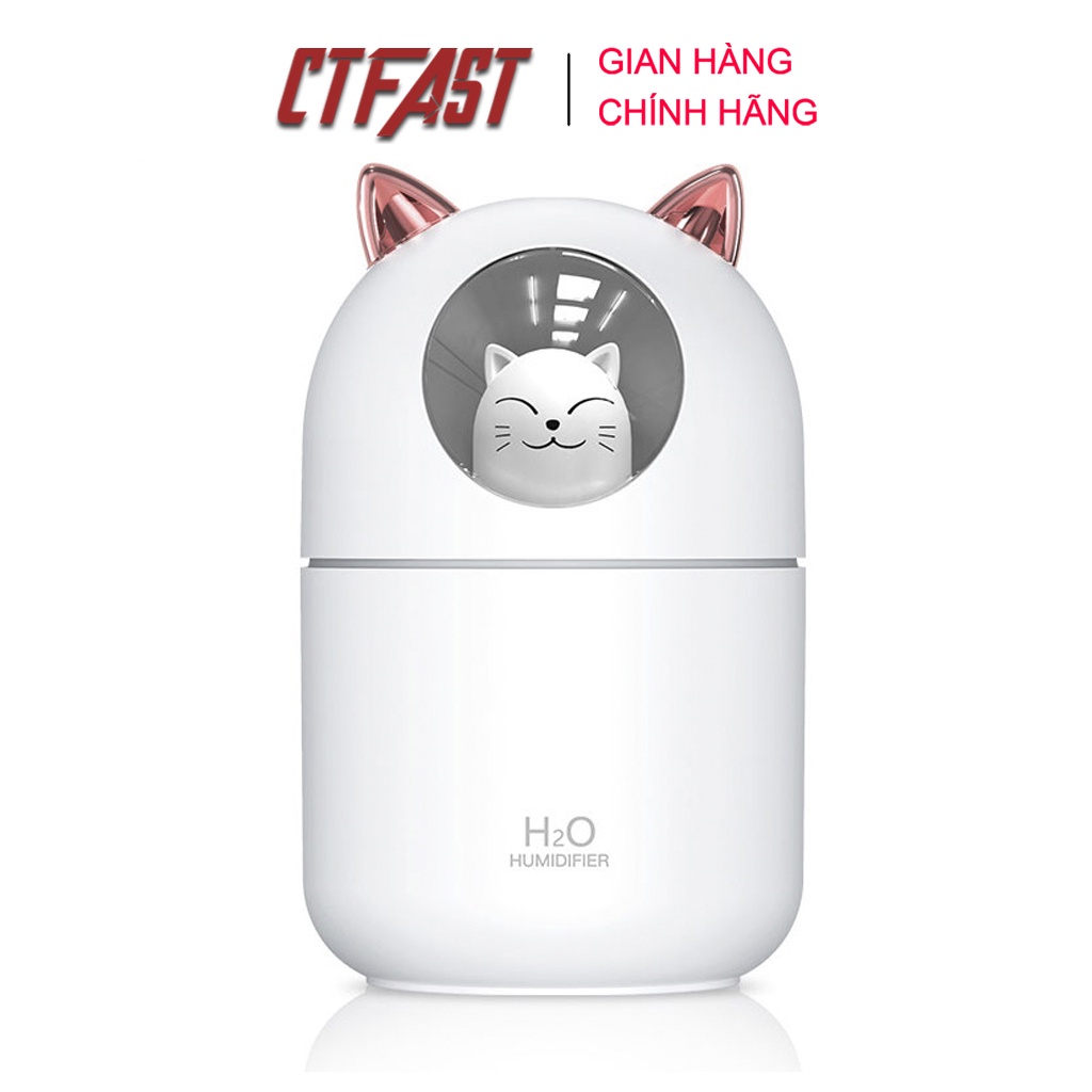 Máy Phun Sương Hình Mèo CTFAST-01:  Dung Tích 300 ML, Cấp Ẩm Cho Da, Khuếch Tán Tinh Dầu, Ánh Sáng Thay Thế Đèn Ngủ