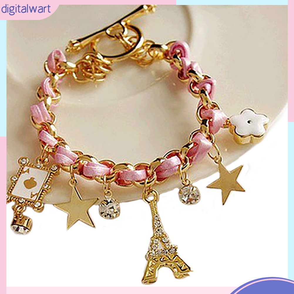 Vòng da nhân tạo đeo tay thiết kế mặt tháp Eiffel nhỏ nhắn xinh xắn dễ thương dành cho nữ