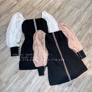 Đầm xoè nhẹ phối tay lưới viền ren