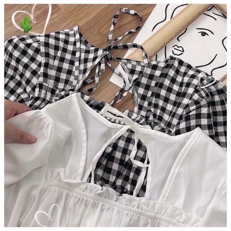 Áo kiểu  nhúng bo ngực, tay phồng, 2 màu ⚡️⚡️⚡️⚡️P777766