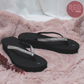 Dép kẹp cao 3 cm đính đá sáng lấp lánh quai mềm đế chống trơn