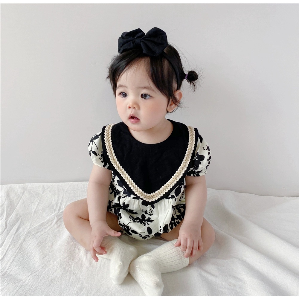 Đầm/Áo Liền Quần Tay Ngắn In Hoa Cho Bé Gái