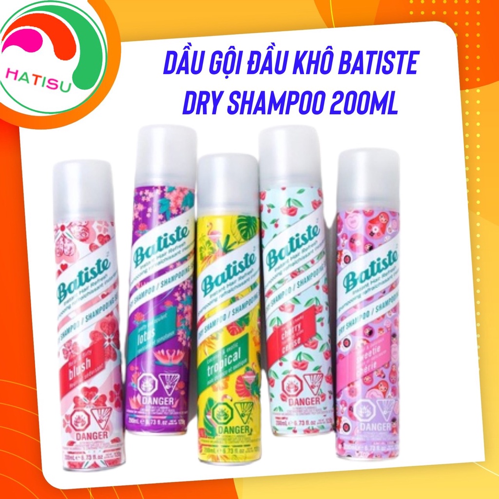 Dầu Gội đầu Khô Batiste Dry Shampoo 200ml Hết Ngứa, Hết Bết Dính Tóc Thơm Mượt Bồng Bềnh Tức Thì HATISU