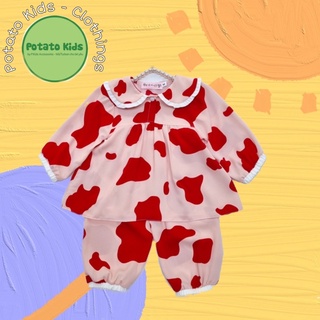 Pijama bò sữa, set bò sữa mặc nhà cho bé gái