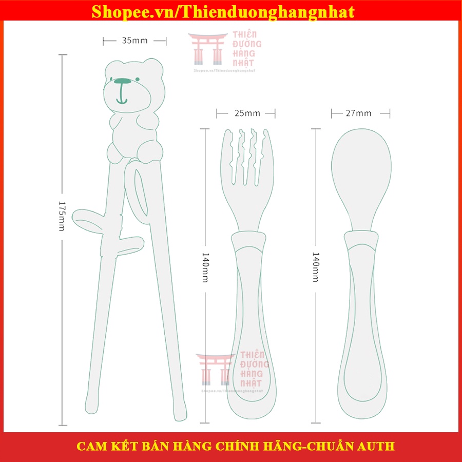 Bộ thìa, dĩa, đũa tập ăn dặm, set thìa dĩa tập ăn cao cấp hình gấu cho bé,trẻ tập ăn dặm (có hộp đựng)