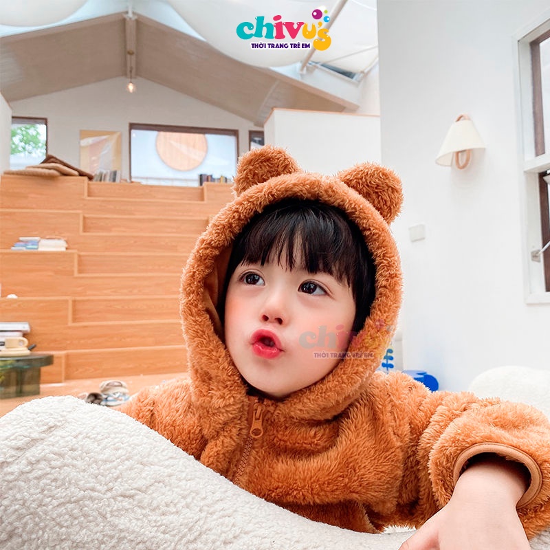 Áo khoác lông cừu cho bé chất lông mềm mịn ấm áp CHIVU's KID áo khoác bé trai bé gái có mũ mặc cực xinh