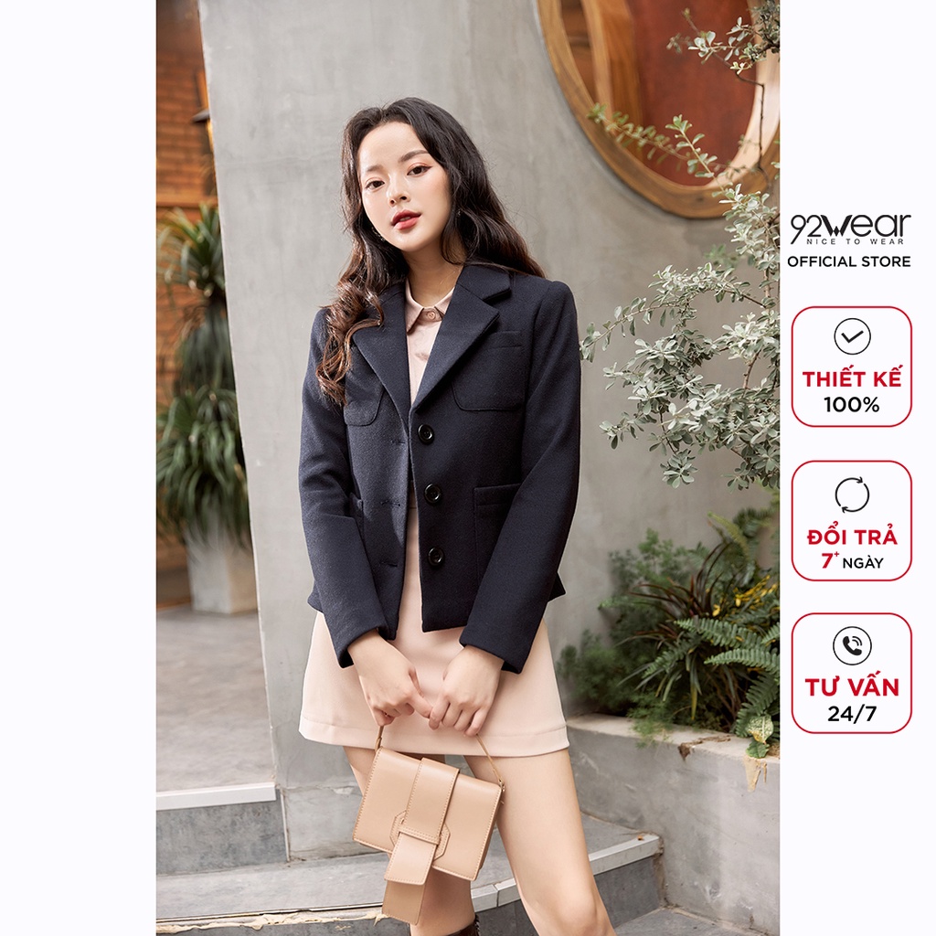 Áo khoác dạ nữ 92WEAR mùa đông thiết kế hàn quốc túi ốp KDA1501 | BigBuy360 - bigbuy360.vn