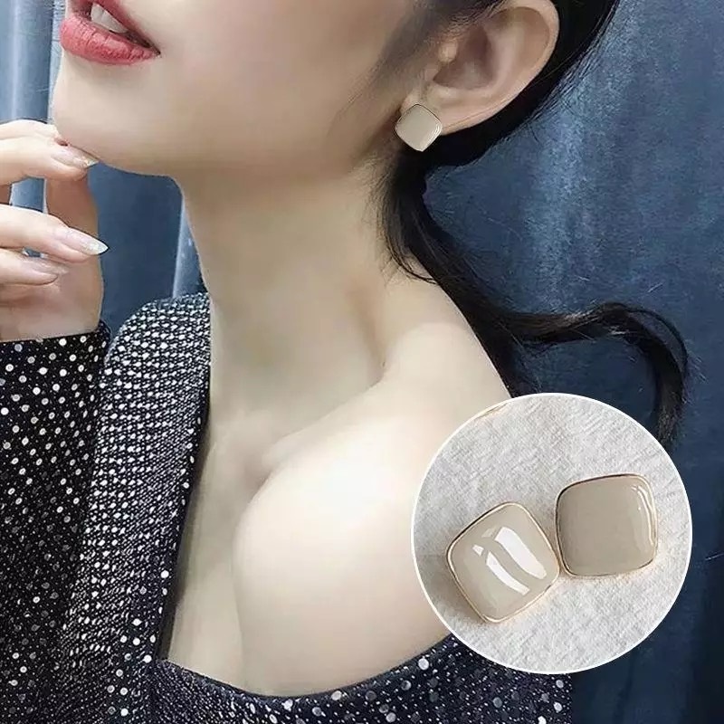 Bông tai bạc 925 hình vuông đơn giản phong cách retro
