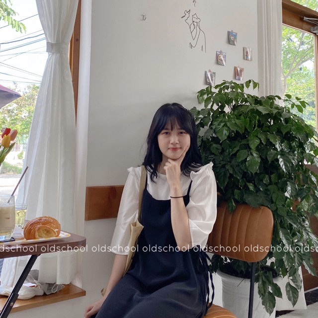 SET YẾM ĐEN DÂY + ÁO VOAN TRẮNG TAY LỬNG Ulzzang (ảnh thật/sẵn/video)