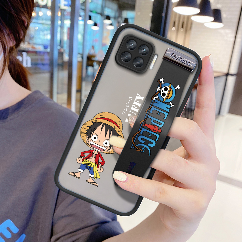 (Có Vỏ đeo tay)Ốp lưng điện thoại Oppo A93 A73 A53 A33 A31 2020 A92 A52 A91 A92S Reno 4F 4Z 5G F17 Pro Vỏ Anime Luffy Bìa Phim hoạt hình Chống va đập Mặt sau mờ Mặt sau Bảo vệ toàn bộ Ống kính