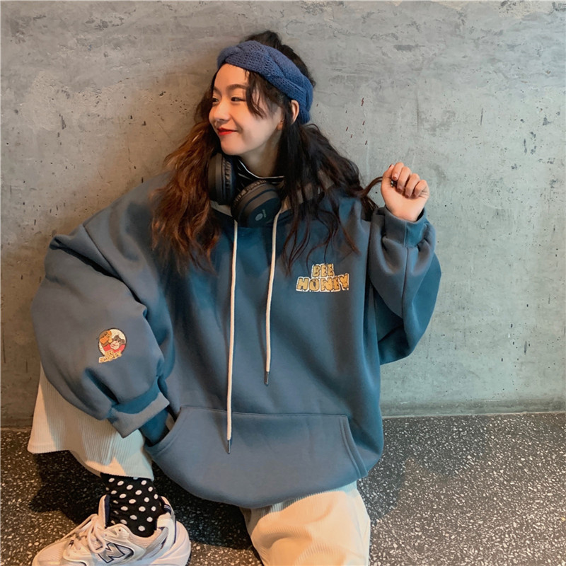 [áo hoodie nữ] Áo hoodie nữ form rộng dài unisex oversize hình HONEY BREAD màu xám