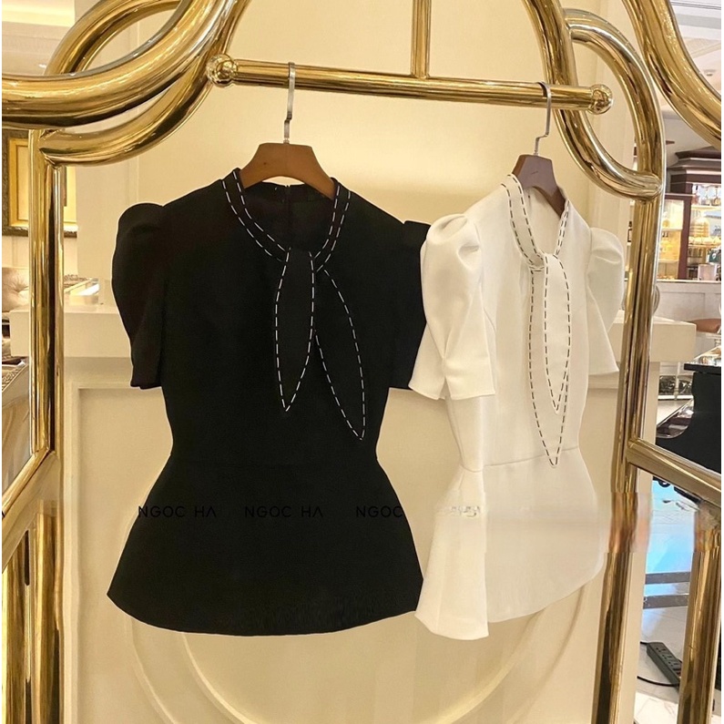 Áo nơ cổ G494 chất liệu vải xốp hàn quốc rất mát tôn dáng che bụng mỡ - GEM Fashion