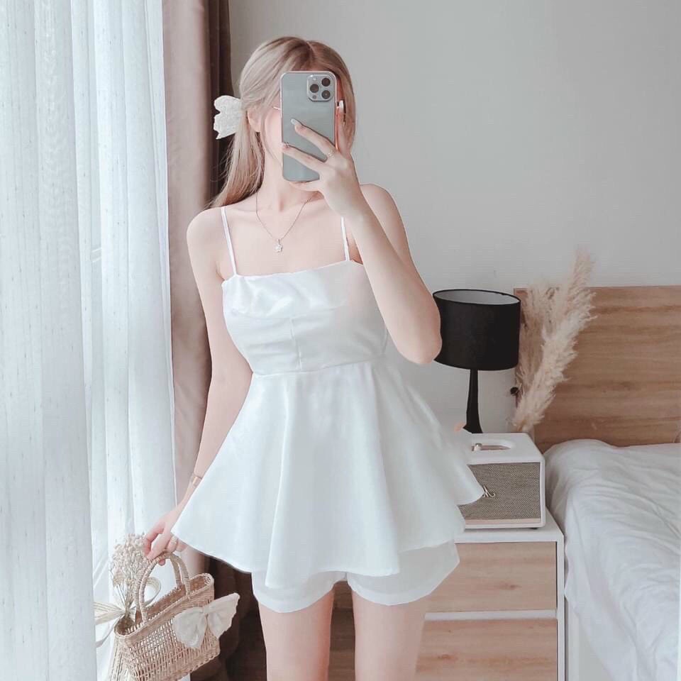 Sét bộ đùi áo 2 dây xòe phối quần đùi siêu xinh áo có mút ngực  phối 2 màu như hình