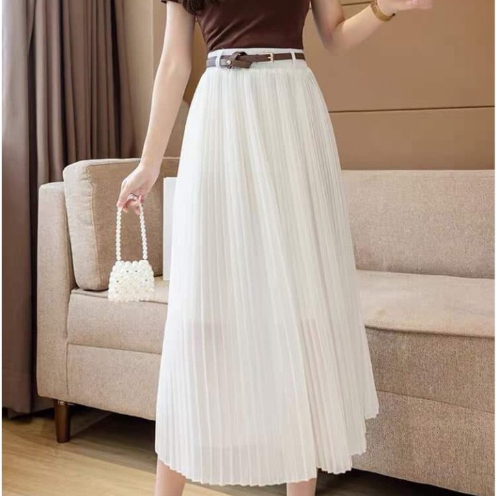 chân váy xếp ly nhỏ kèm đai vải lụa dohuongchuyensile