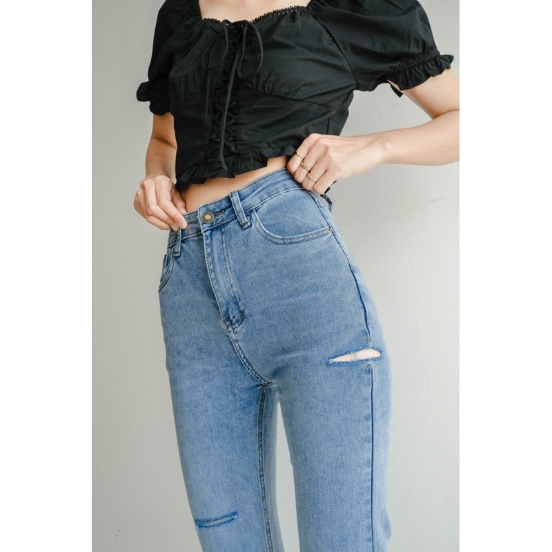 quần jeans LEN clothing rách đùi cắt lai