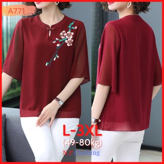 Áo Trung Niên Nữ - Kiểu Áo Trung Niên Cổ Tàu thêu Hoa Mai thời trang đẹp Trang Nhã | Thời Trang Trung Niên - A771