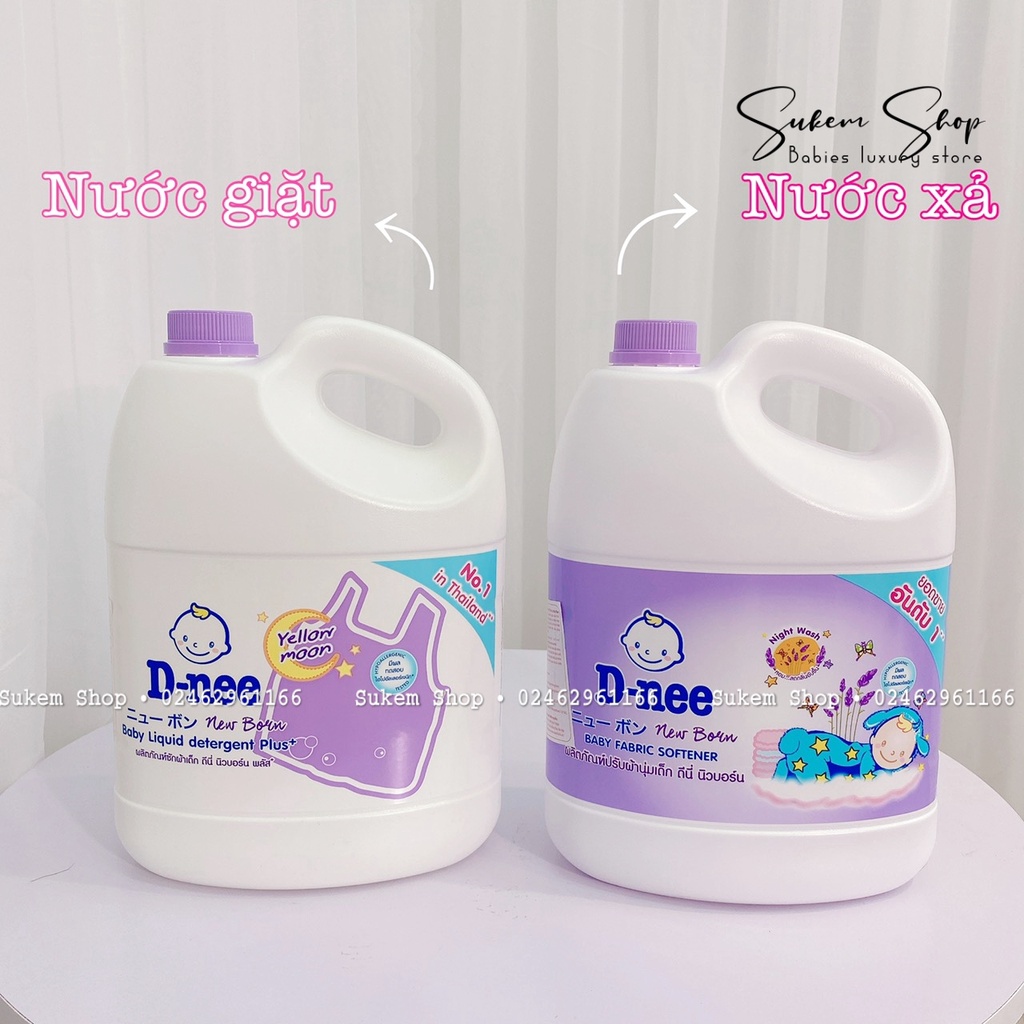 Nước Giặt/Nước Xả Dnee Can 3 Lít Chính Hãng Mùi Hương Hoa Dịu Nhẹ An Toàn Cho Làn Da Bé