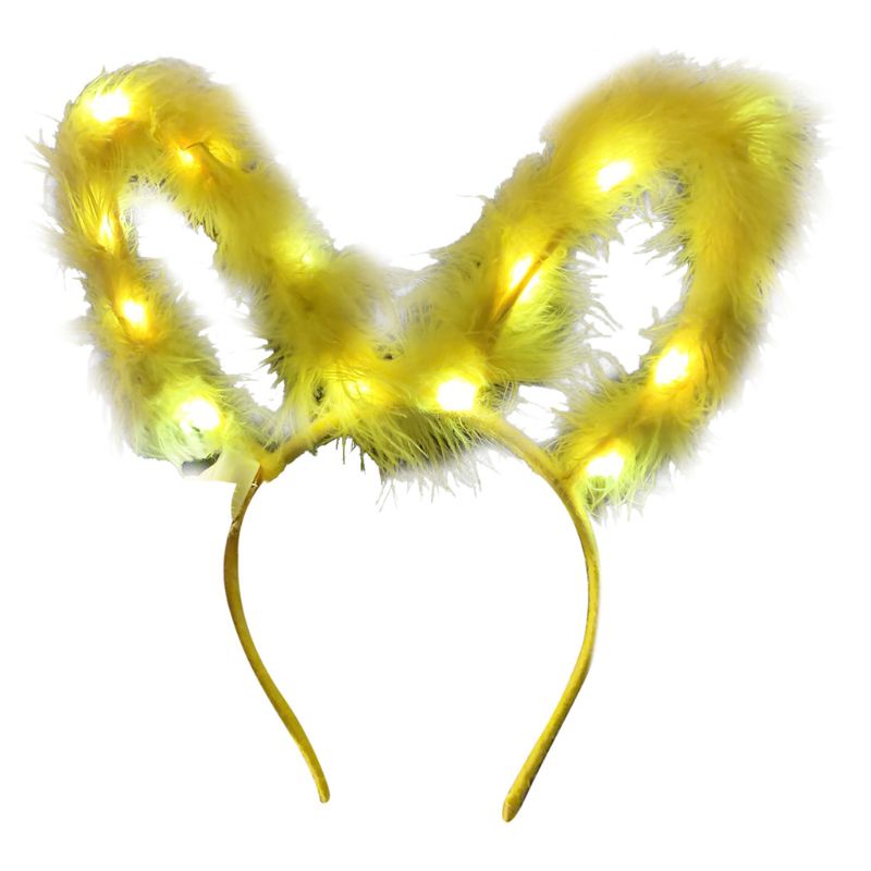 Băng Đô Cài Tóc Đính Lông Vũ Và Tai Thỏ 14 Đèn LED Phát Sáng Cho Nữ