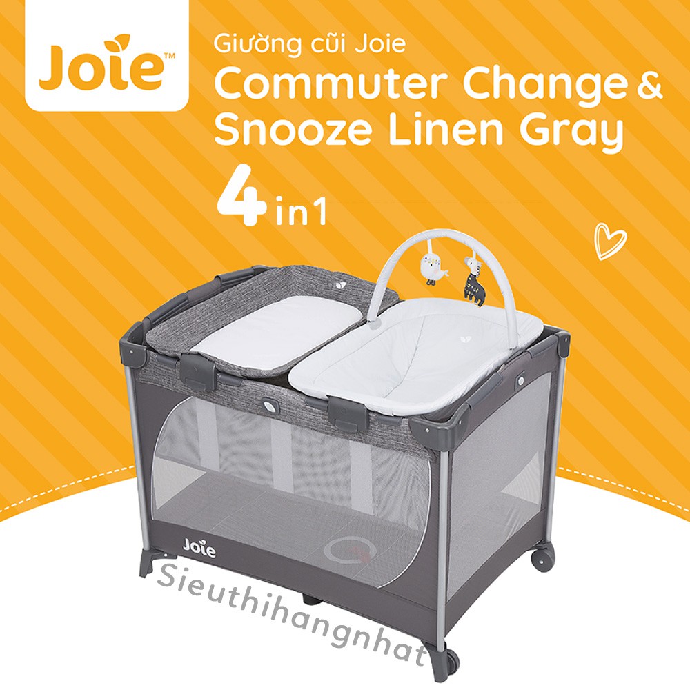 Giường cũi trẻ em Joie Commuter Change &amp; Snooze Linen Gray