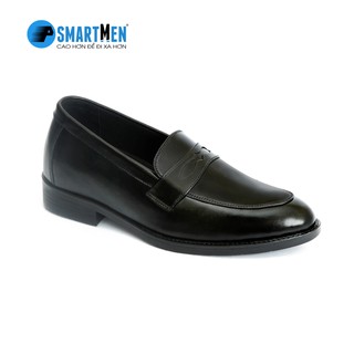 Giày lười công sở da bò thật tăng chiều cao SmartMen GL07 đen
