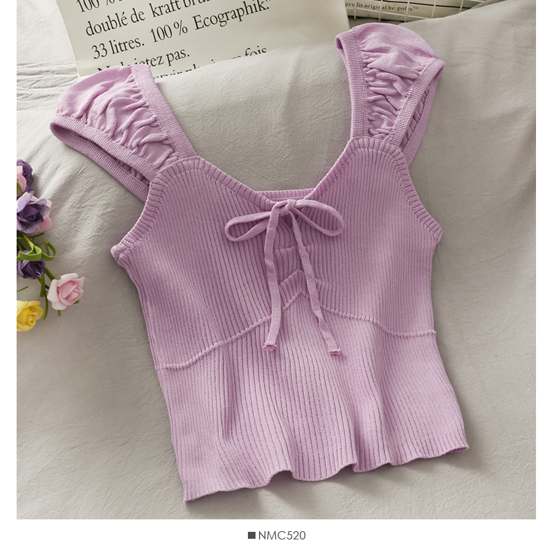 Áo Dệt Kim Không Tay Cổ Chữ V Phối Ren Xinh Xắn Dành Cho Nữ | BigBuy360 - bigbuy360.vn