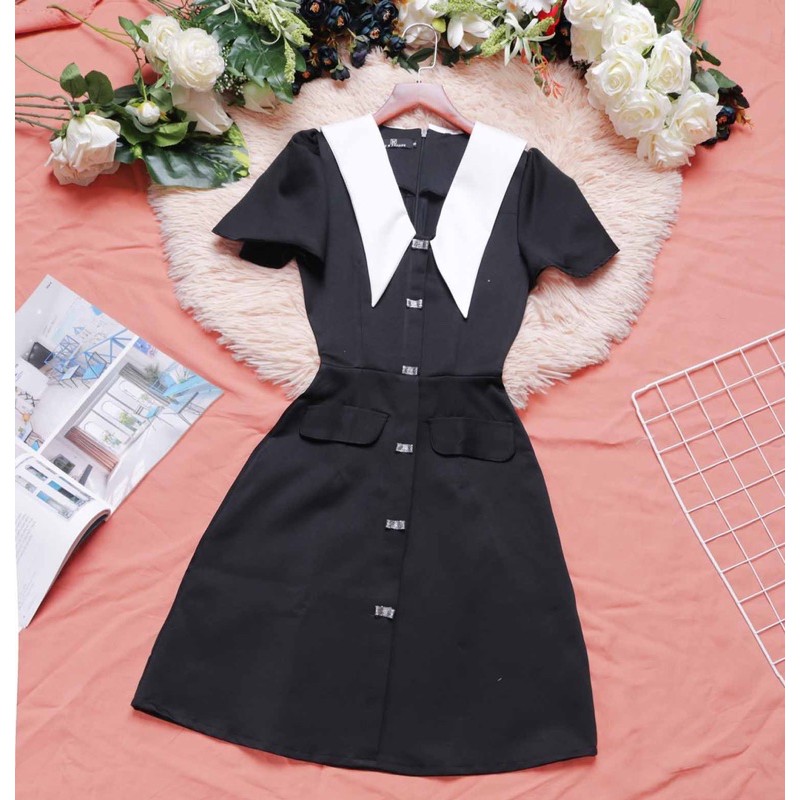 Đầm đen dự tiệc chất phi mờ cao cấp hack dáng trắng da cho nàng nấm "ẢNH THẬT" thiết kế cao cấp dáng xòe tay ngắn | BigBuy360 - bigbuy360.vn