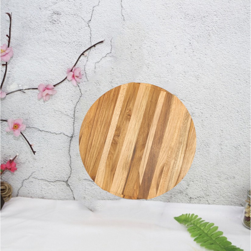 Thớt gỗ tròn teak hình tròn có viền cầm R- 27 cm giá rẻ - Wood Cutting Boards Hàng Xuất Khẩu Châu Âu
