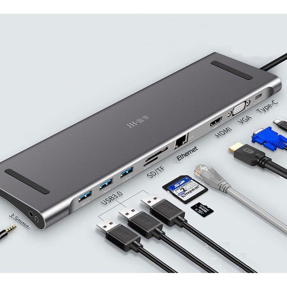 Hub USB Type-C đa chức năng HDMI/ VGA/ RJ45/ PD/ USB/ TF/ SD - UTH111160
