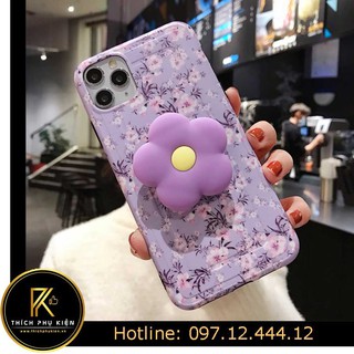 Ốp lưng hoa cúc tím + Pop giá đỡ hoa cúc tím iPhone 7/8/7 Plus/ 8 Plus/ X/XS/XS Max/ iPhone 11/Pro/Pro Max