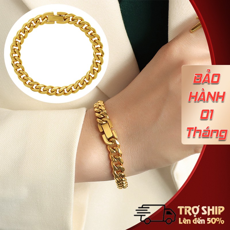 Vòng tay, lắc tay nữ bằng Thép Titan mạ vàng 18K không phai màu mắt xích dẹp - Thời Trang Âu Mỹ.