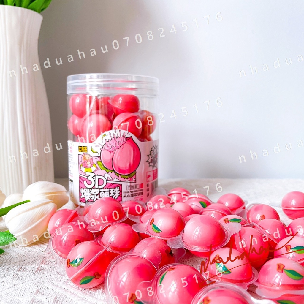 Hủ 30 viên kẹo dẻo CÓ NHÂN SIRO hình mắt/ trái đất/ vịt/ hấu/ người nhện/ trái banh/ viên 10g