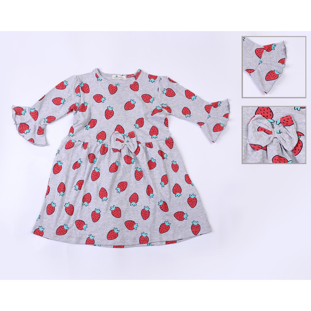 Váy cotton thu đông tay loe nơ eo bé gái size 1-5T, cho bạn từ 9-18kg. Chất cotton dày dặn, đanh tay. Kiểu dáng đẹp