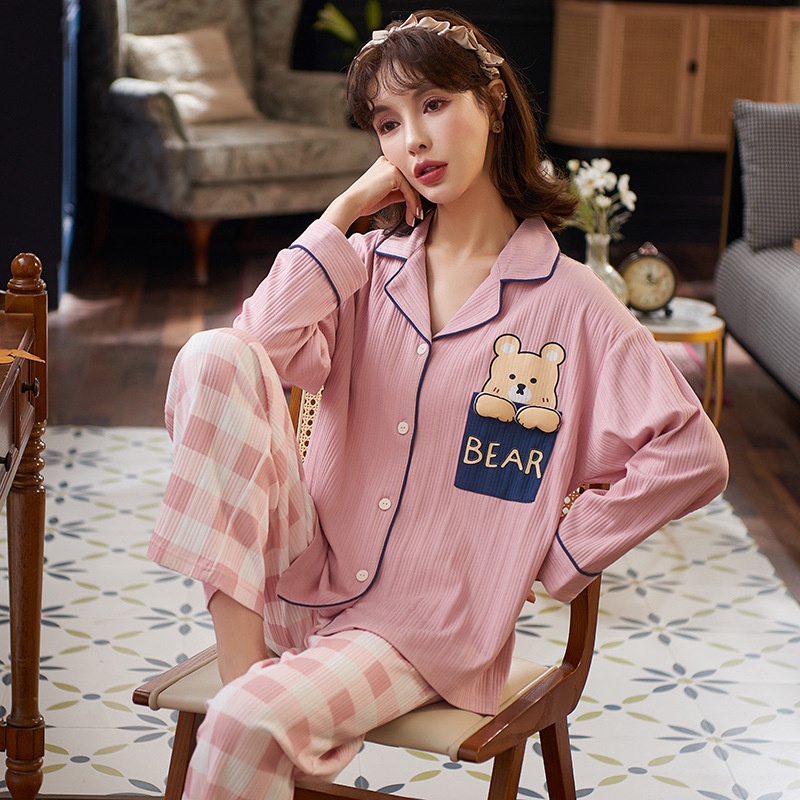 Đồ bộ nữ, đồ ngủ nữ, pyjama dài tay phối hình họa tiết thiết kế trẻ trung đáng yêu | BigBuy360 - bigbuy360.vn