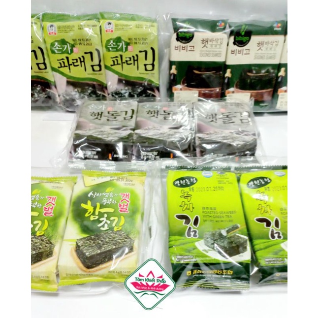 🍀🌞❄Lốc 3 gói Rong Biển Ăn Liền Hàn Quốc, olive dầu mè có nhìều loại, hsd: 5 đến 8_24