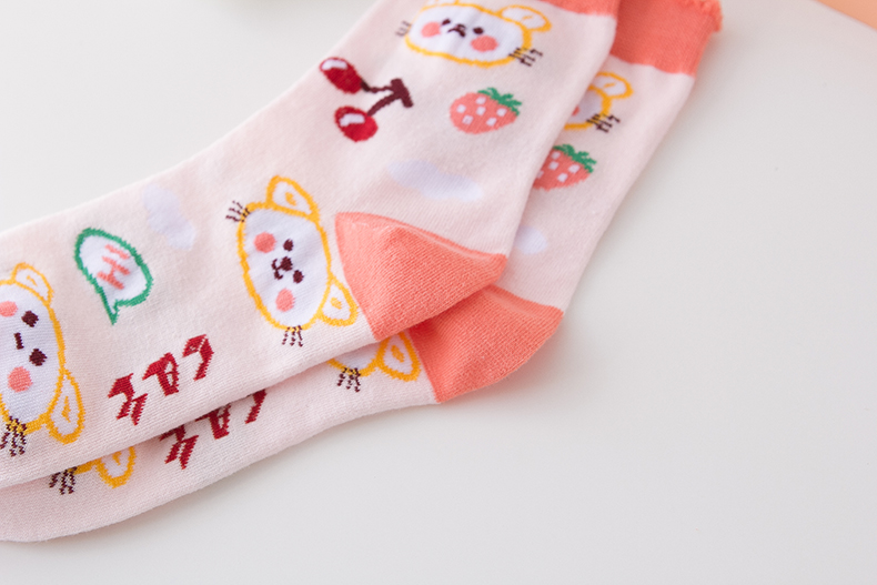 Happy Cartoon Women Crew Socks Cotton Cute Bears Rabbits Animals Tube Socks Korean Kwaii Ladies Mid-long Fruits Socks