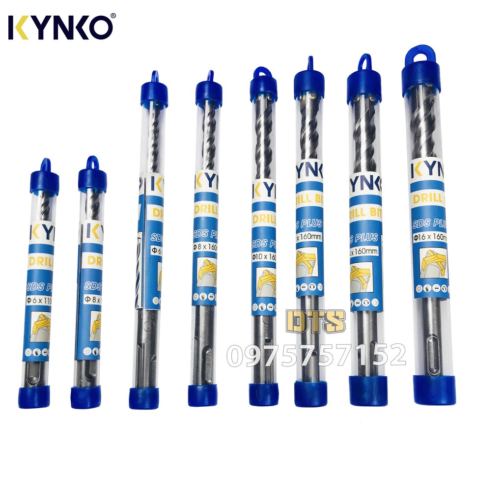 Mũi khoan bê tông công nghiệp đầu chữ thập chân gài SDS Plus KYNKO, thép HSS độ cứng cao, đầu khoan định tâm chống rung