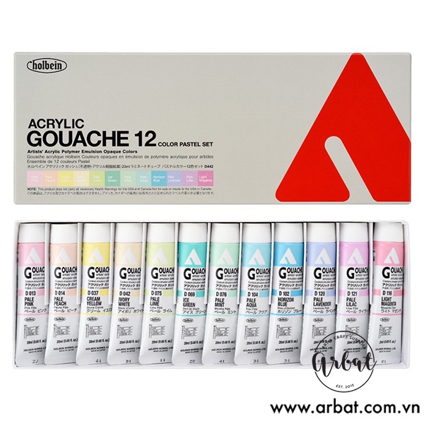 Màu Acrylic Gouache Holbein - Set Pastel 12 màu