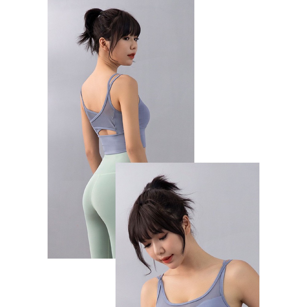 Áo bra tập Gym Yoga nữ 💖 𝑭𝑹𝑬𝑬𝑺𝑯𝑰𝑷 💖 Áo bra phối lưới có sẵn mút đệm, tôn dáng ôm eo, dây chéo sexy