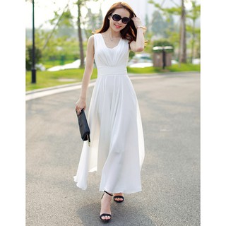 Đầm maxi 2 lớp nhún ngực vai - ds228