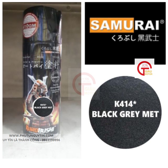 K414 _ Chai sơn xịt sơn xe máy Samurai K414 màu xám đen kim loại Kawasaki  giá rẻ, uy tín, giao hàng nhanh