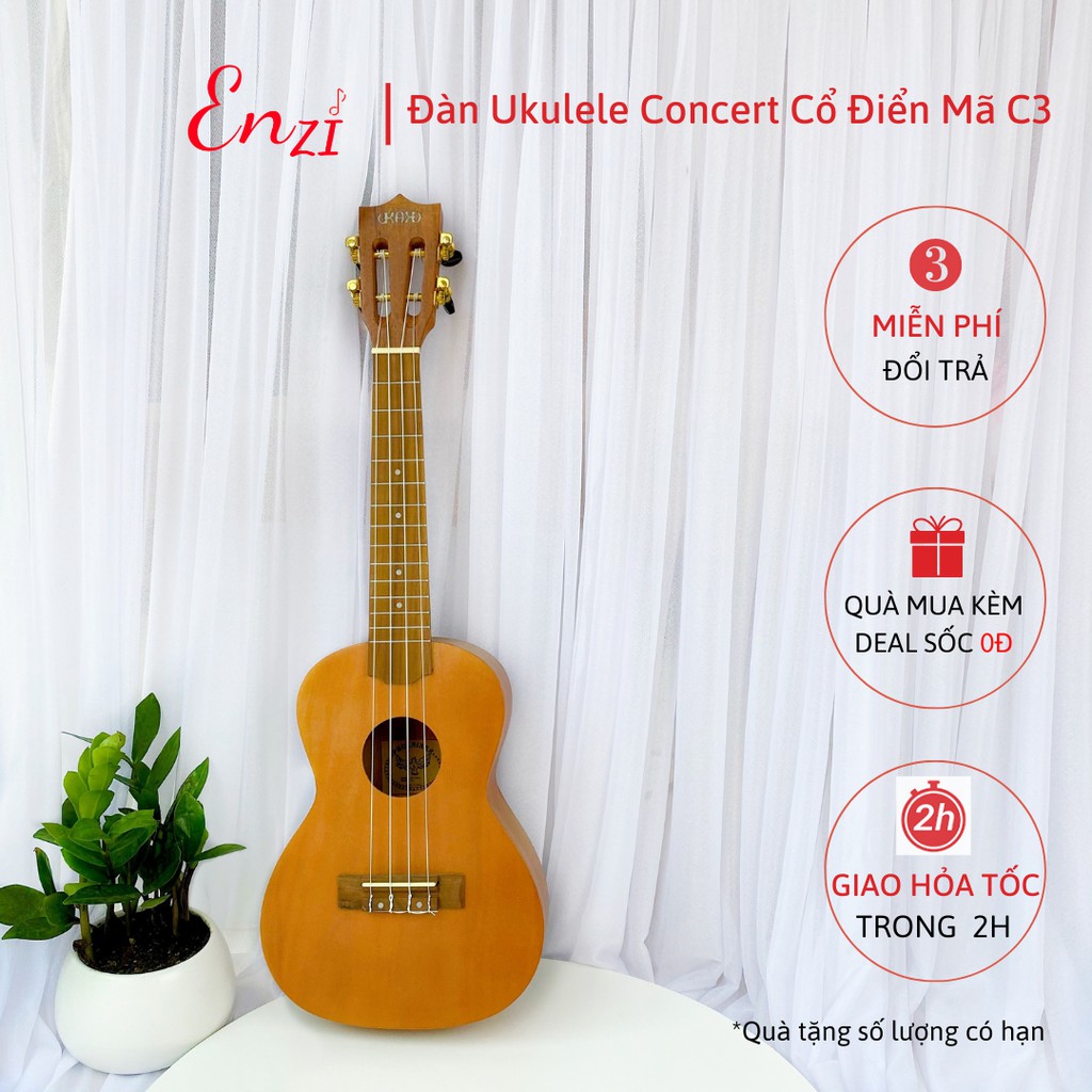 Đàn ukulele concert size 23  mã C3 Enzi kiểu dáng cổ điển khóa xịn, chất lượng âm thanh tuyệt hảo