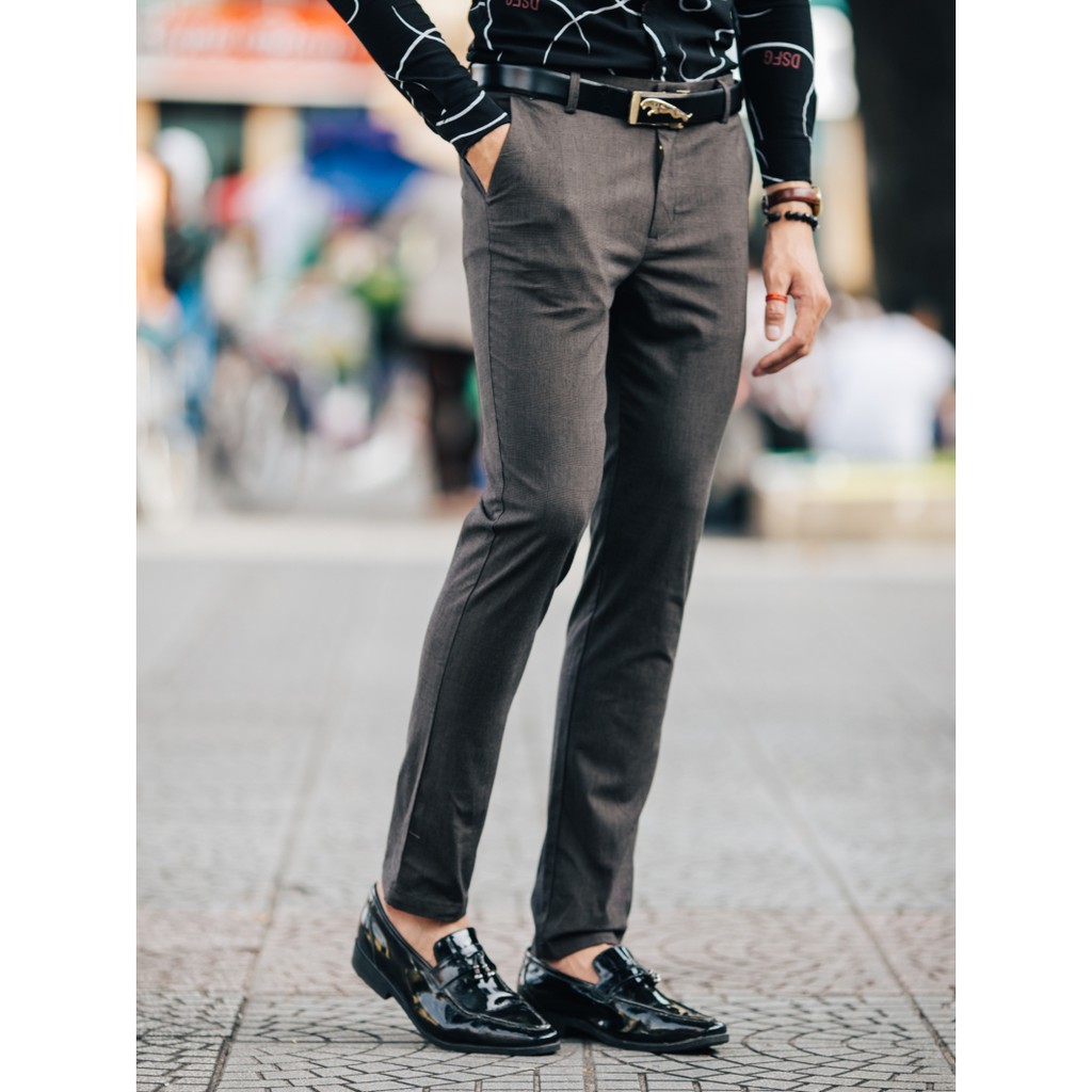 Quần Âu Nam Xám Đậm loại đẹp Quần Tây nam co dãn không nhăn không xù dáng hàn quốc