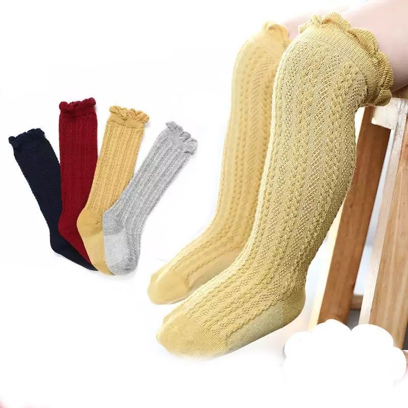Đôi tất chân cotton thoáng mát màu trơn ngọt ngào dễ thương cho bé gái