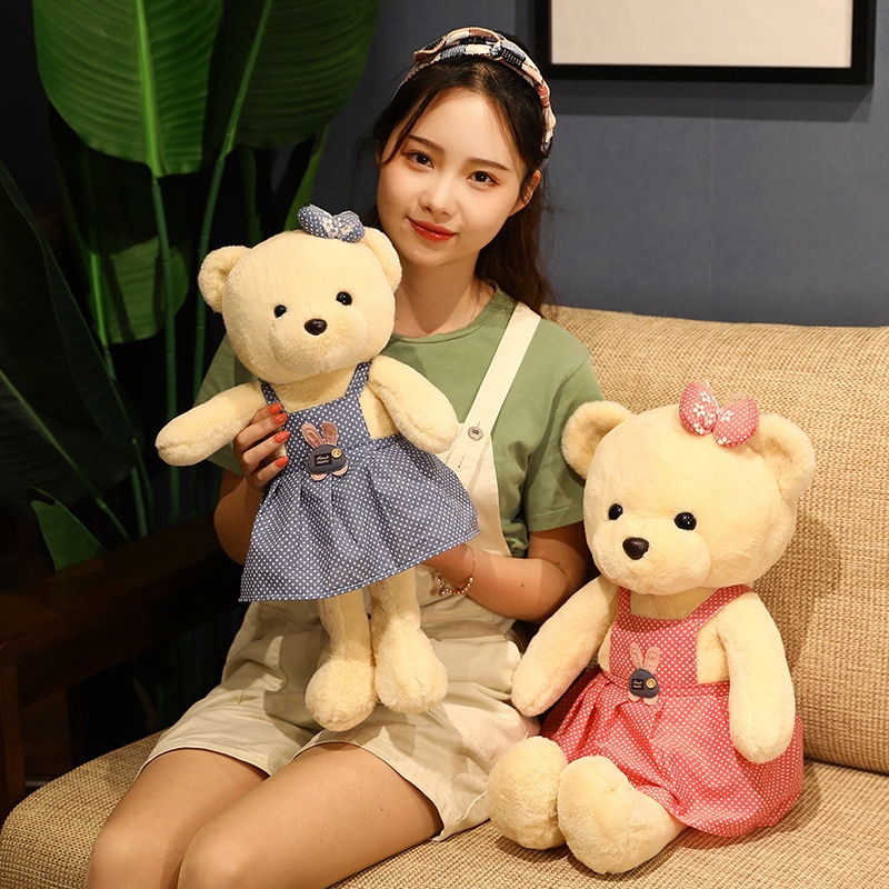 Gấu Bông Teddy Yếm Chấm Bi 2 Màu Xanh - Hồng Cao Cấp Gấu Bông City