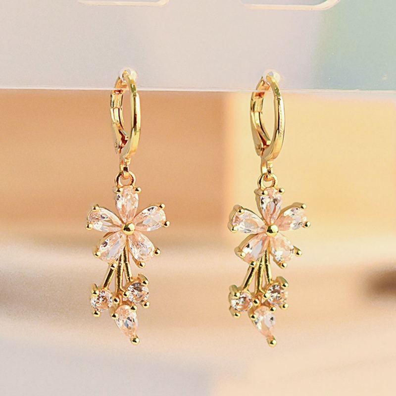 Bông Tai Mạ Vàng 18k Hình Hoa Đính Đá Zircon # 2 Szfgn