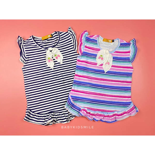 Áo cánh tiên cho bé gái chất cotton mềm áo cộc tay hình kẻ ngang dễ thương